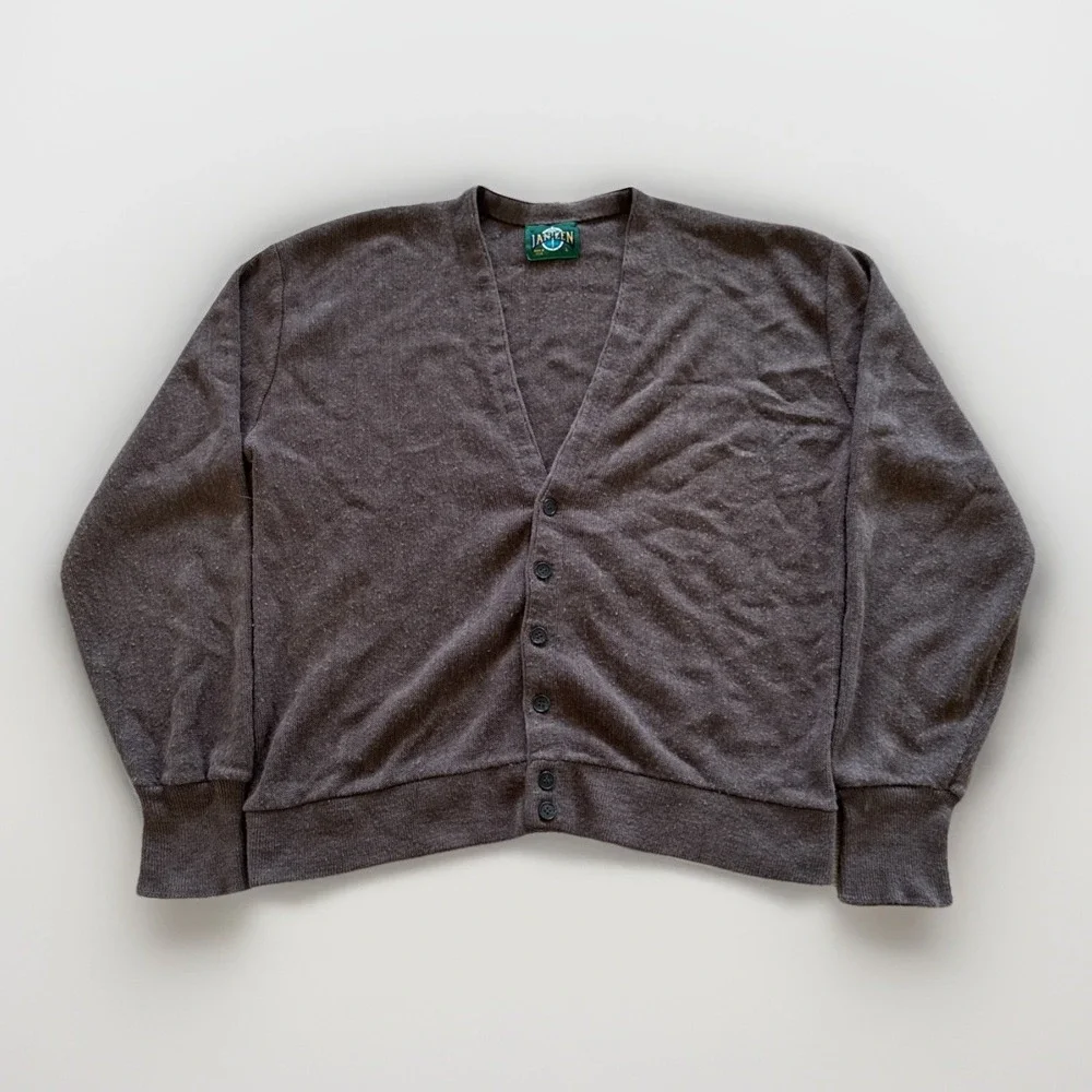Vintage Jantzen Cardigan Sweater Mens L‎ Brown Acrylic Knit 90s Classic Grandpa
